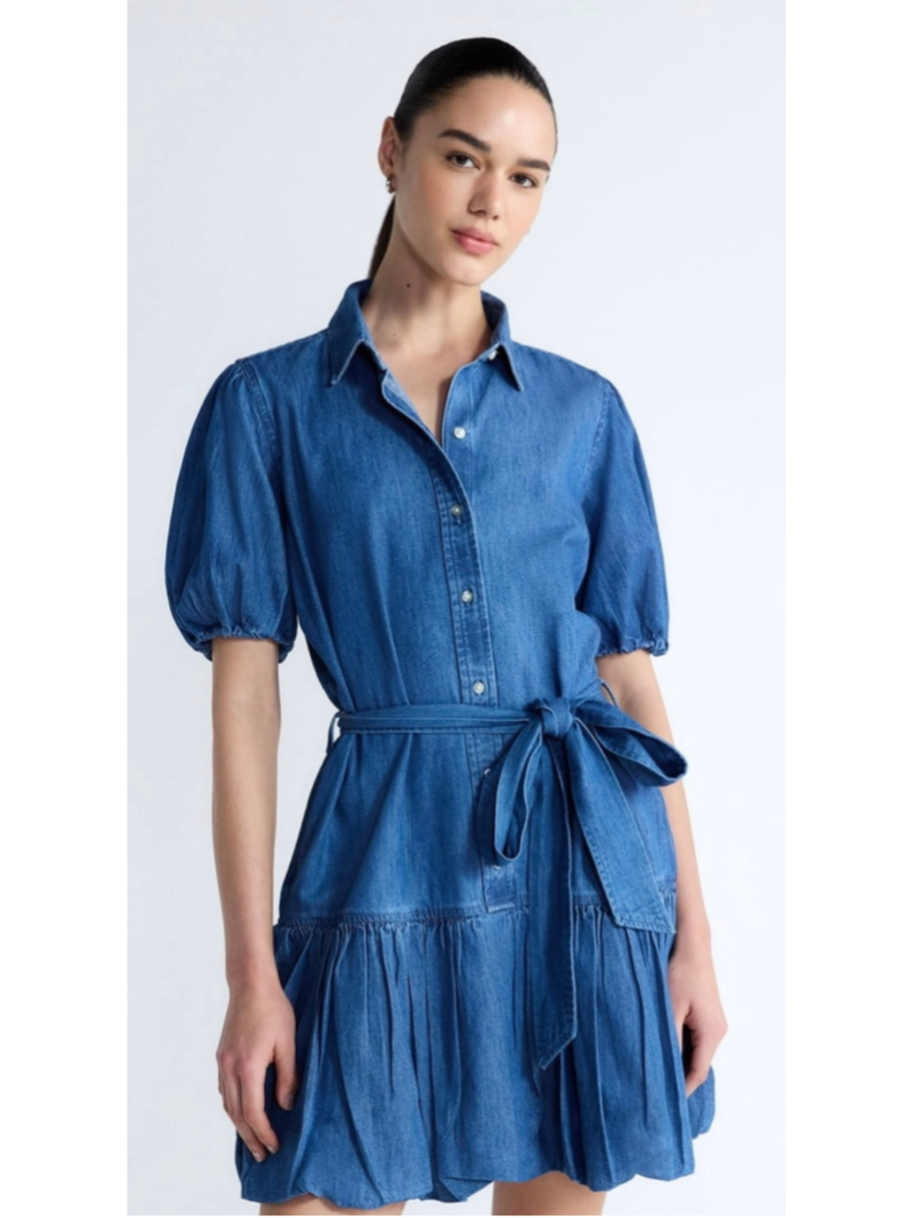 NEW Free Assembly Cotton Mini Denim Dress Puff Sleeves XL 12/14